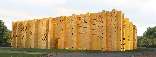 The exterior of the Pavilion of Happiness at the Atomium, Brussels, Belgium